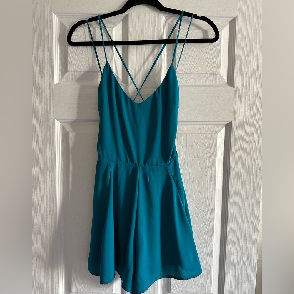 Express Teal Romper w/ open back- Size 2